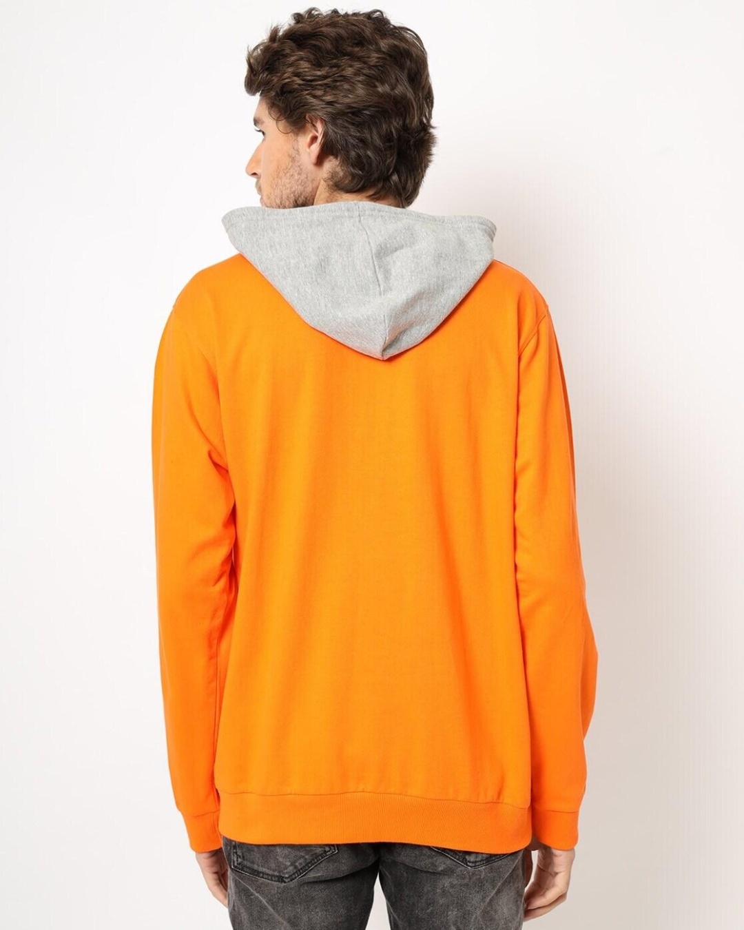 Shop Men's Orange & Grey Color Block Hoodie-Back