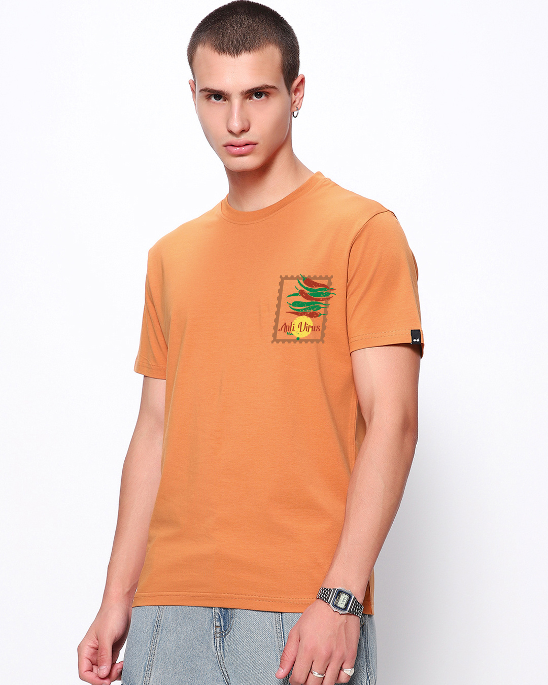 Shop Men's Orange Anti Virus Graphic Printed T-shirt-Back