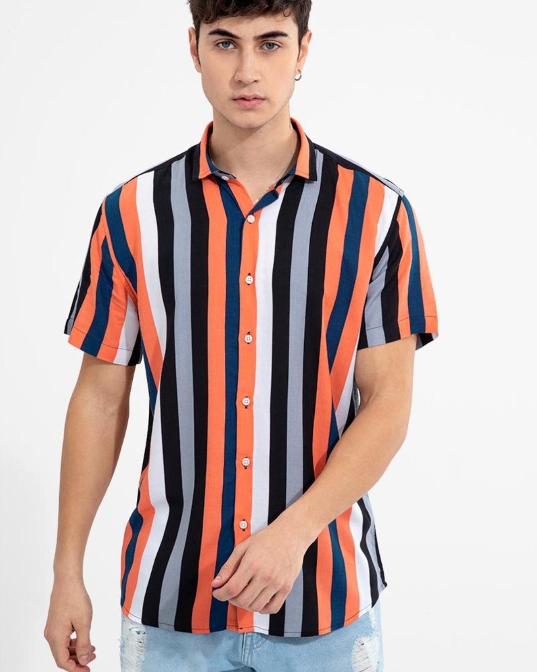 Buy Men's Orange Bande Striped Slim Fit Shirt for Men Orange Online at ...
