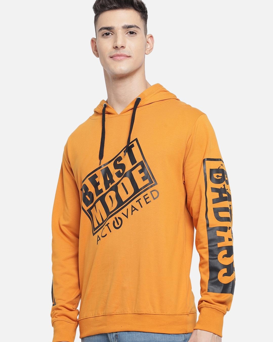 Shop Men's Orange Beast Mode Typography Sweatshirt-Back