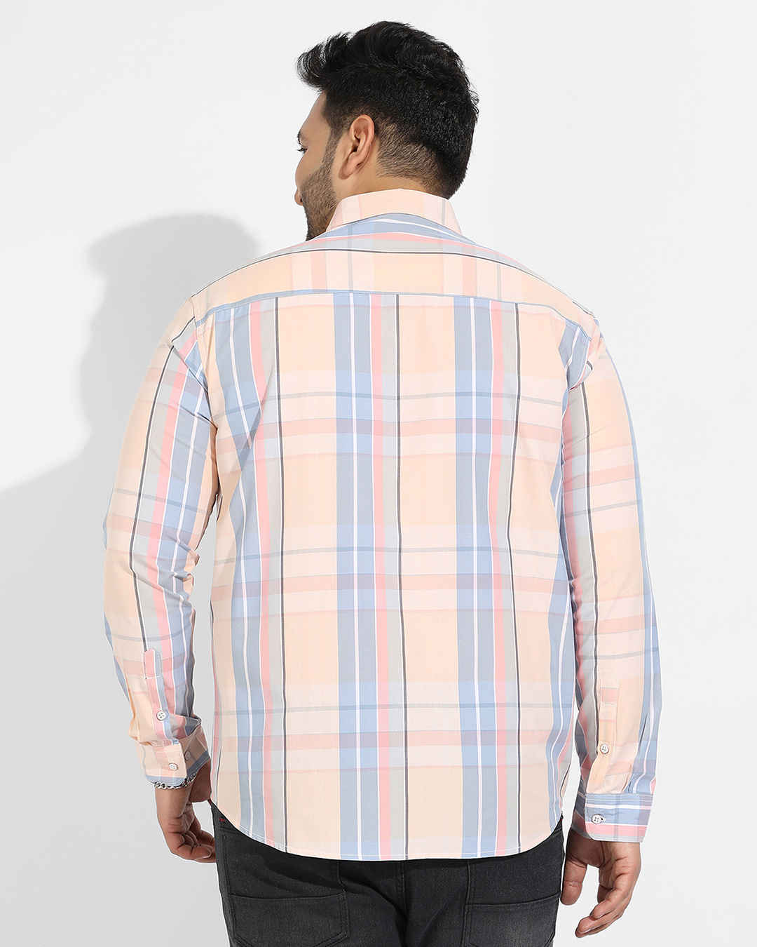 Shop Men's Orange & Blue Checked Plus Size Oversized Shirt-Back