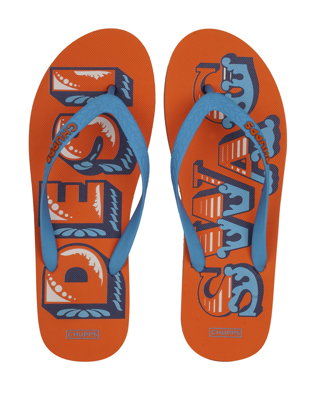 Shop Men's Orange & Blue Typography Flip Flops-Back