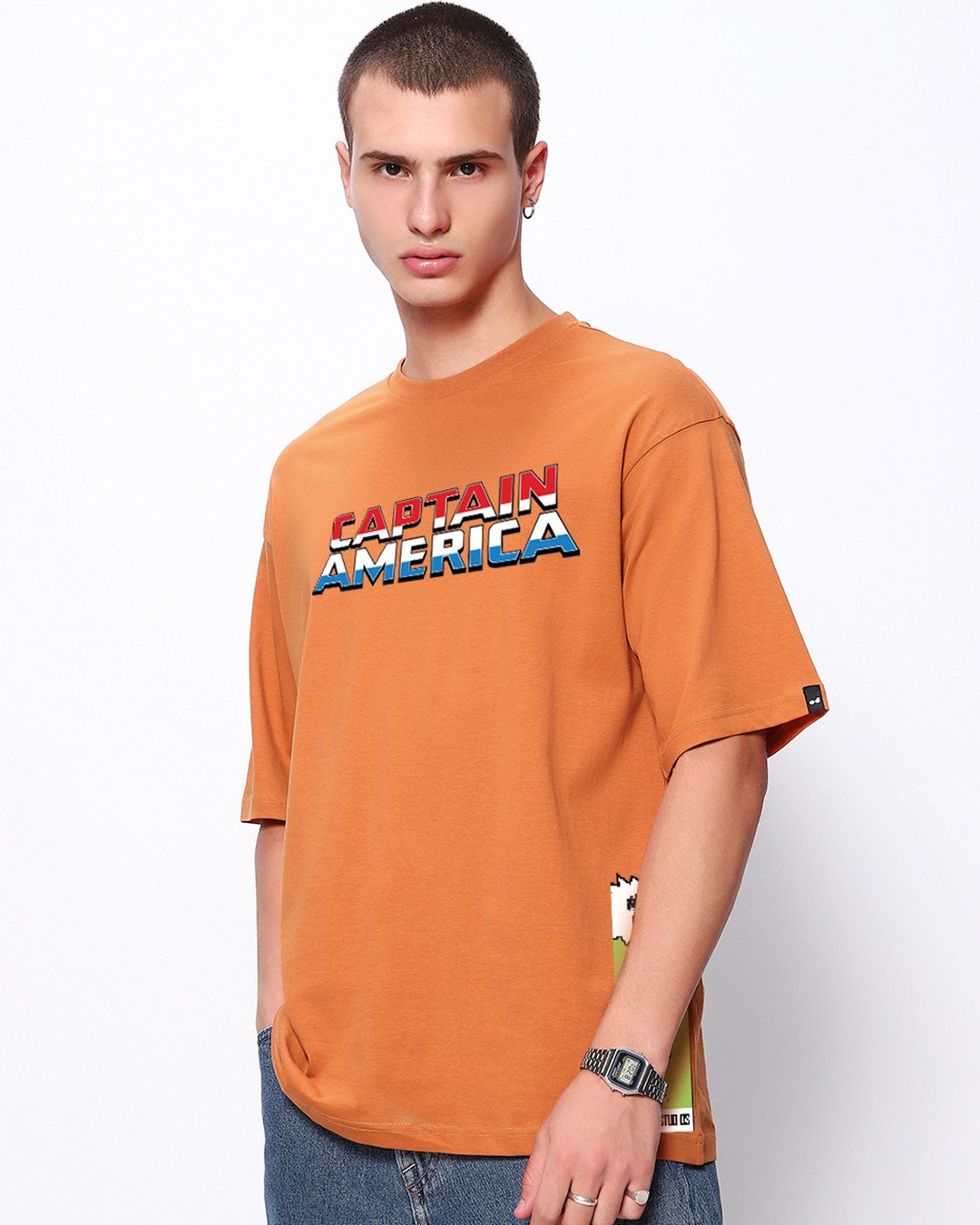 Shop Men's Orange Captain Graphic Printed Oversized T-shirt-Back