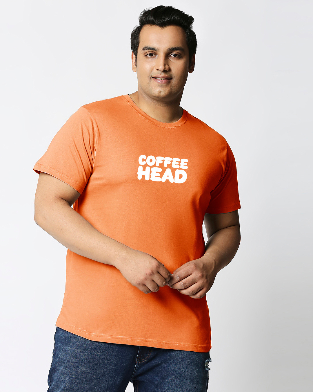 Shop Men's Orange Coffee Head Graphic Printed Oversized Plus Size T-shirt-Back