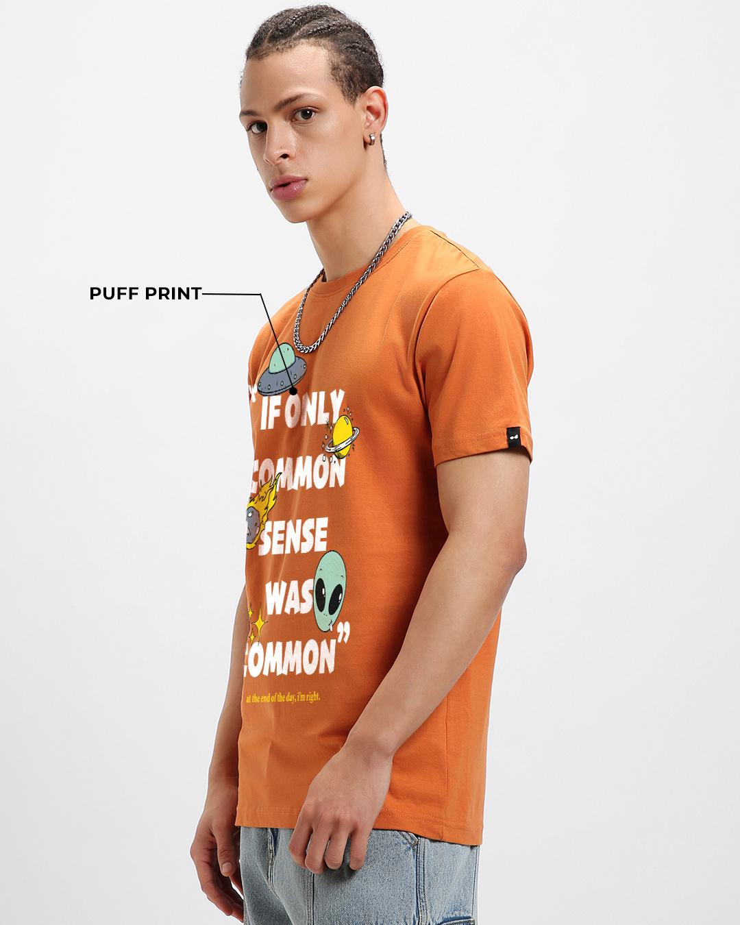 Shop Men's Orange Common Sense Graphic Printed T-shirt-Back