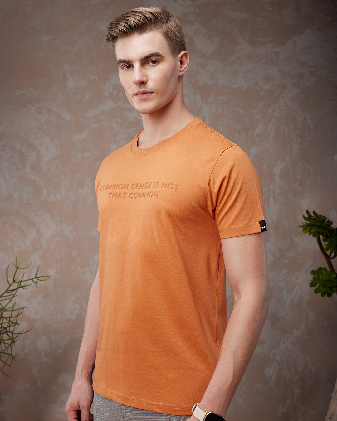 Shop Men's Orange Common Sense Typography T-shirt-Back