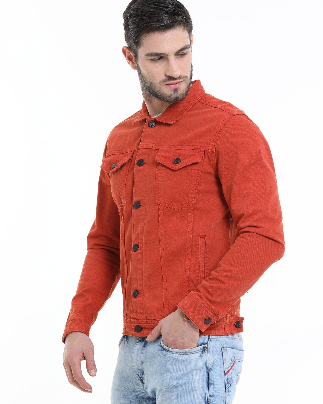 Buy Men's Orange Denim Jacket Online at Bewakoof