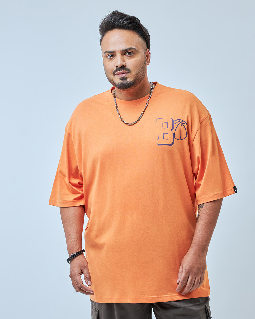 Shop Men's Orange Dunk Graphic Printed Super Loose Fit Plus Size T-shirt-Back