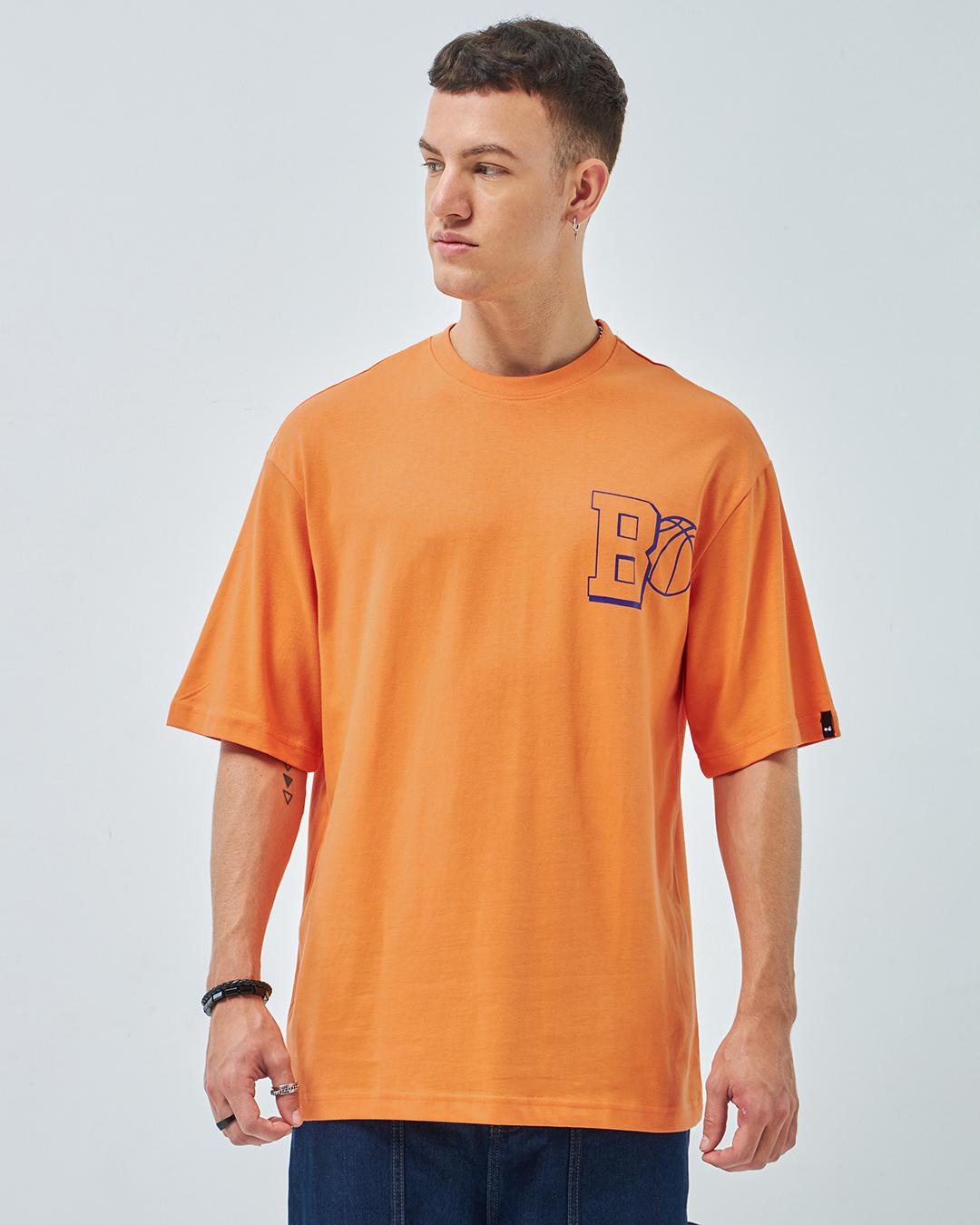 Shop Men's Orange Dunk Graphic Printed Super Loose Fit T-shirt-Back