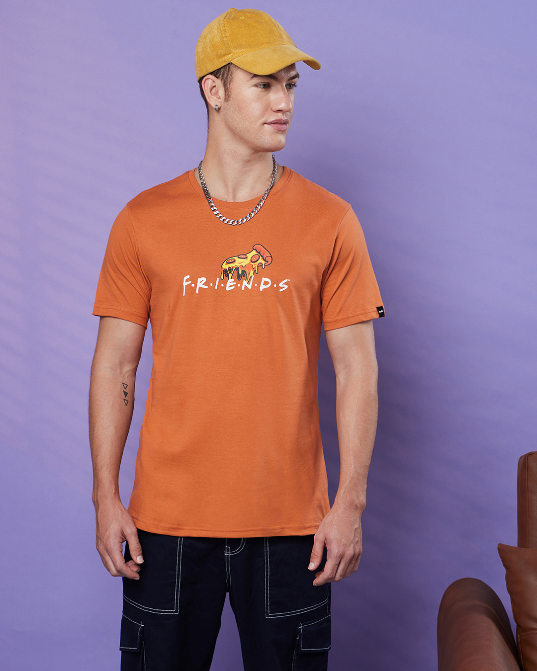 Shop Men's Orange Friends Memories Graphic Printed T-shirt-Back