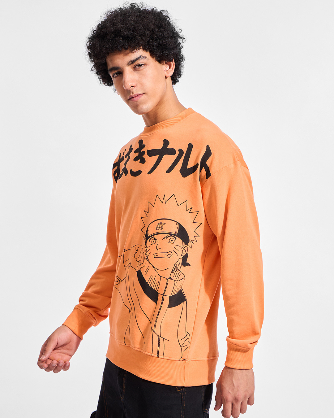 Shop Men's Orange Graphic Printed Oversized Sweatshirt-Back