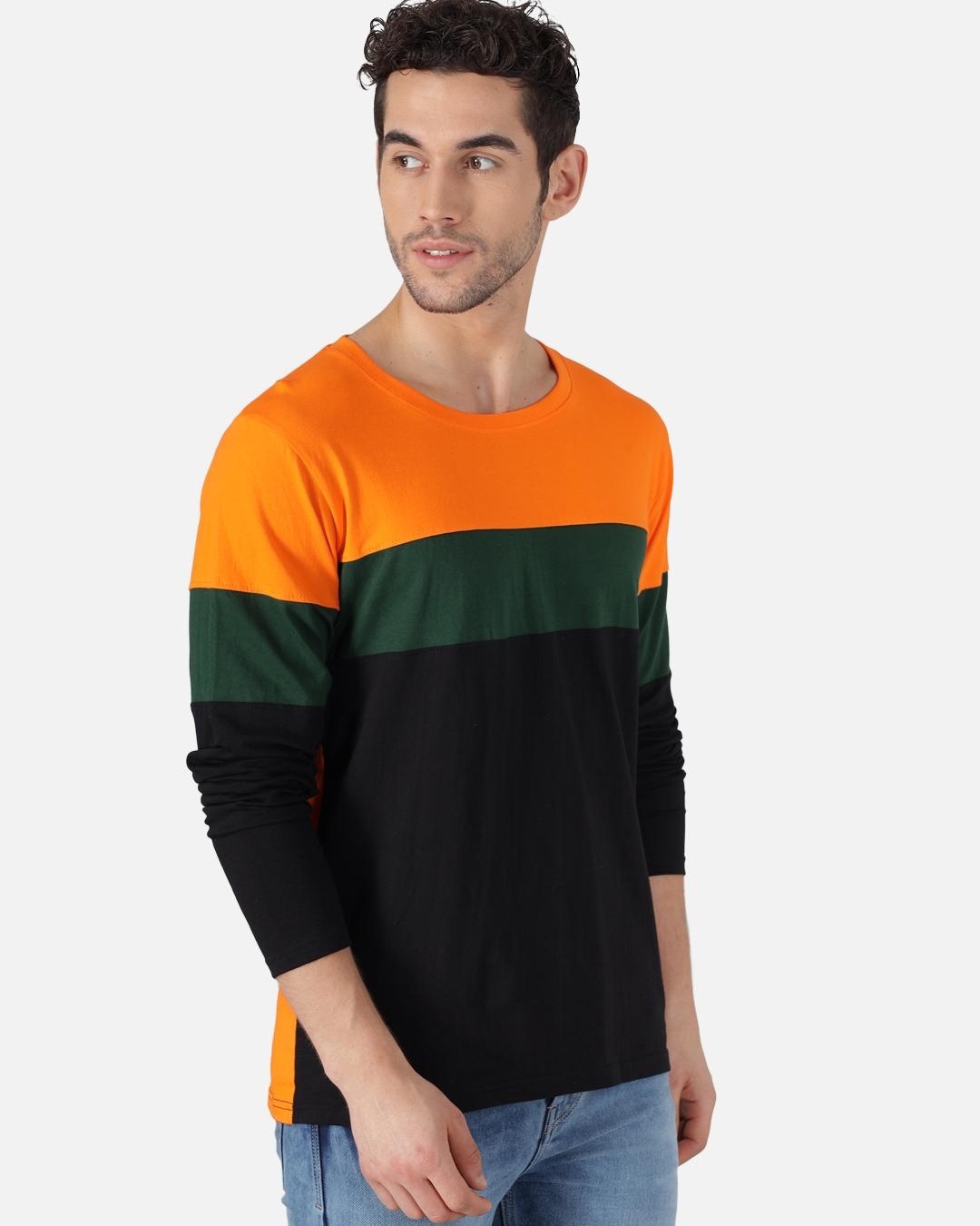 Shop Men's Orange & Green Color Block T-shirt-Back