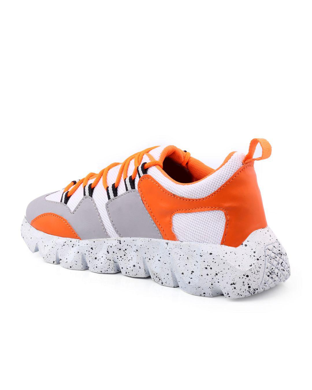 Shop Men's Orange & Grey Color Block Lace Up Sneakers-Back