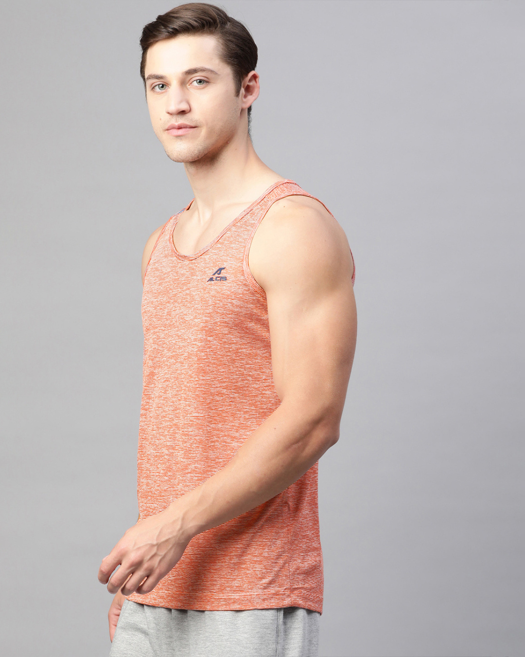 Shop Men's Orange & Grey Self Design Slim Fit Vest-Back