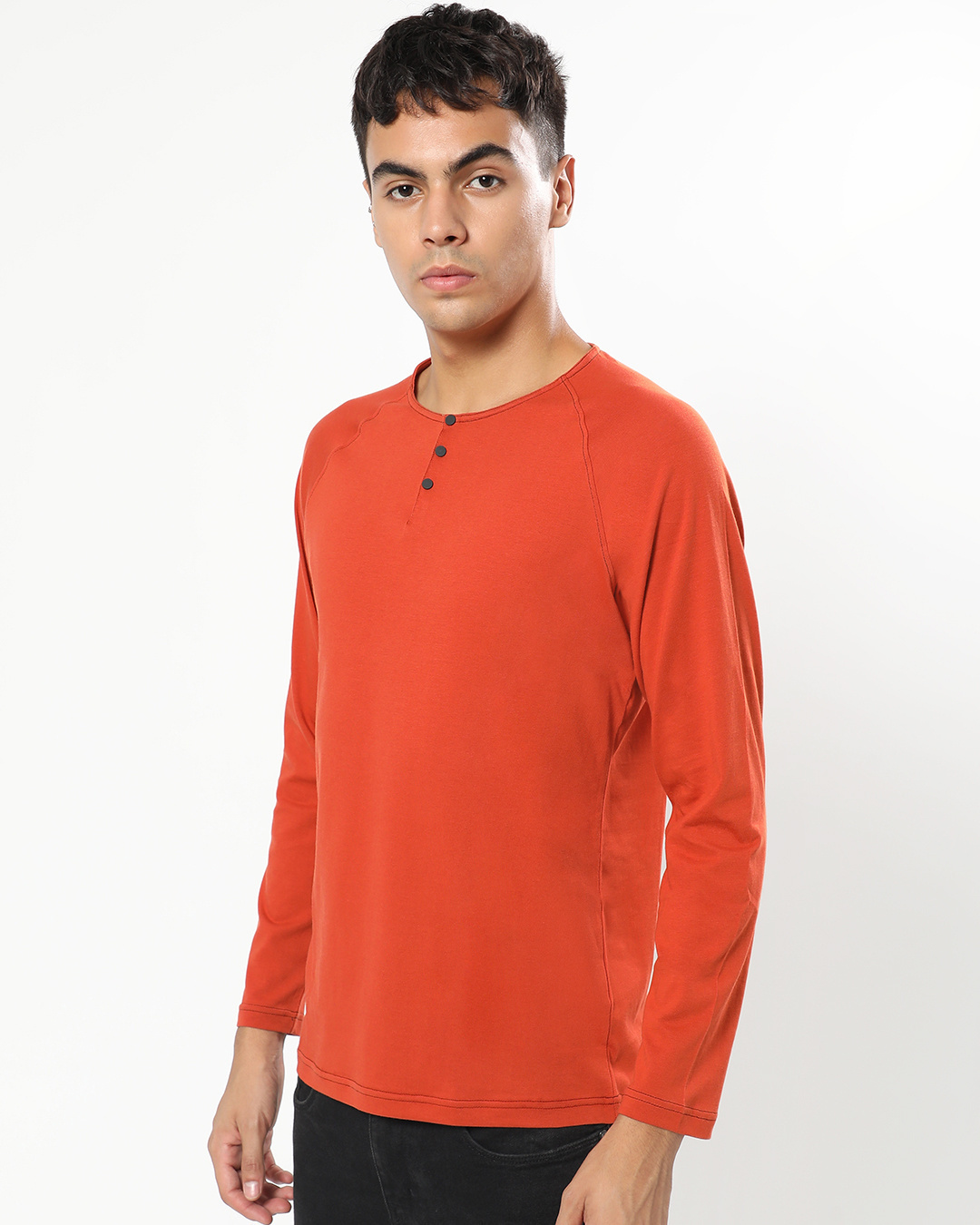 Shop Men's Orange Henley T-shirt-Back