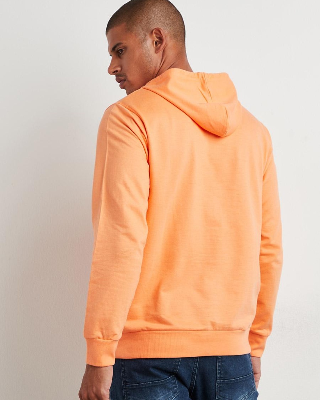 Shop Men's Orange Kangaroo Pockets Hoodie-Back