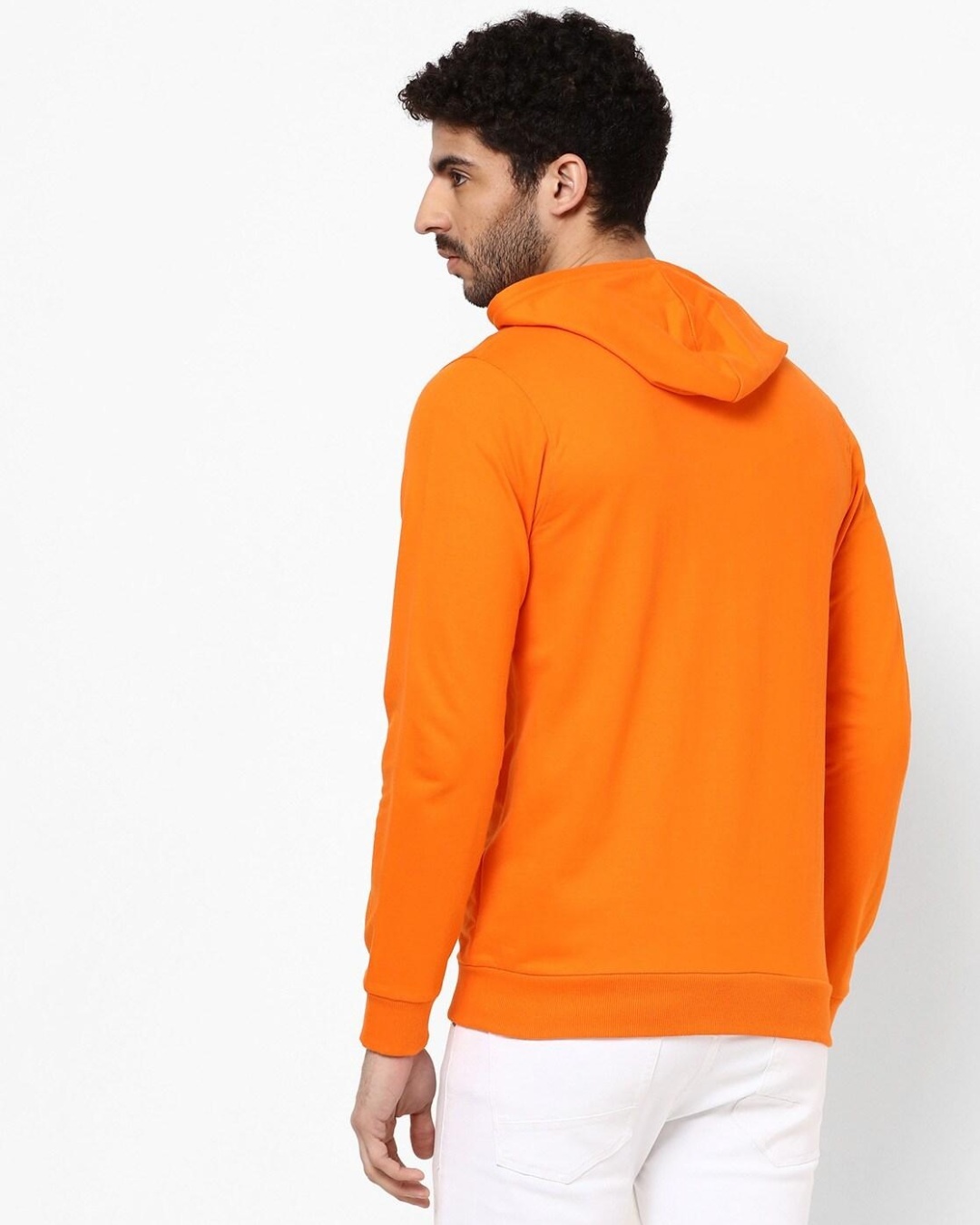 Shop Men's Orange kangaroo Pockets Hoodie-Back