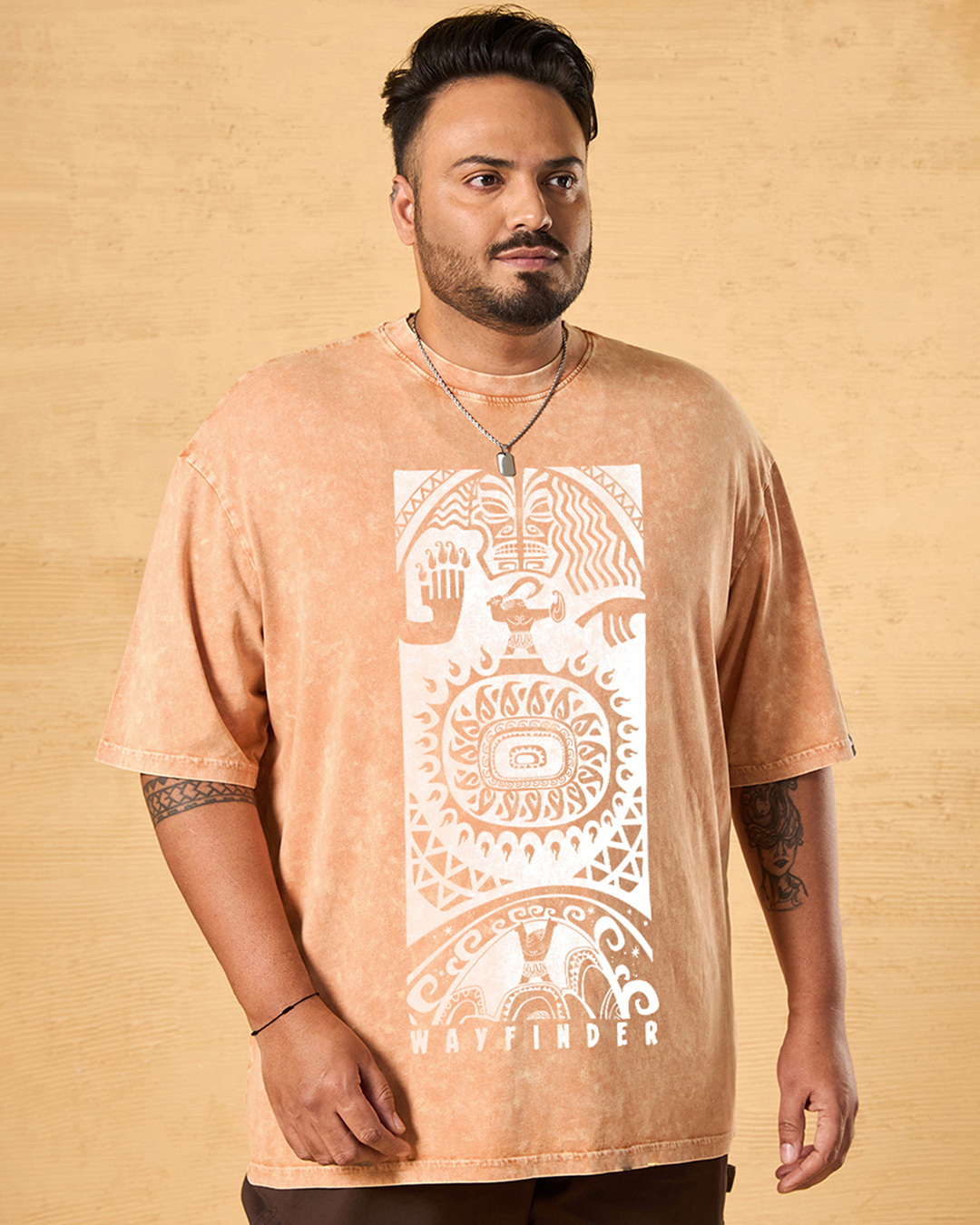 Shop Men's Orange Moana Graphic Printed Oversized Plus Size Acid Wash T-shirt-Back