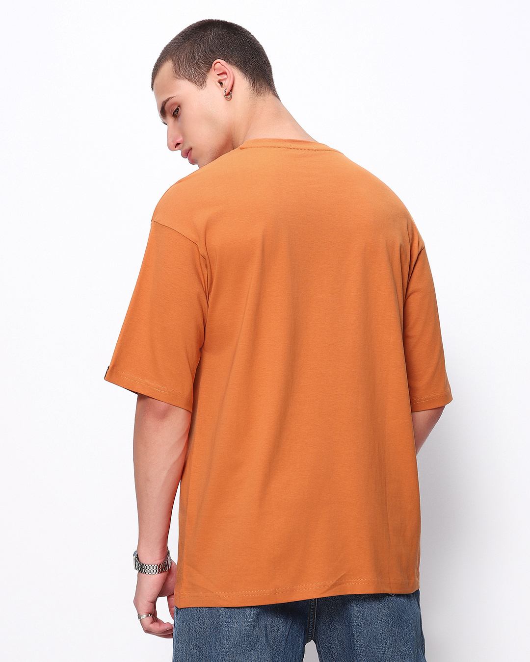 Shop Men's Orange Music Is Life Graphic Printed Oversized T-shirt-Back