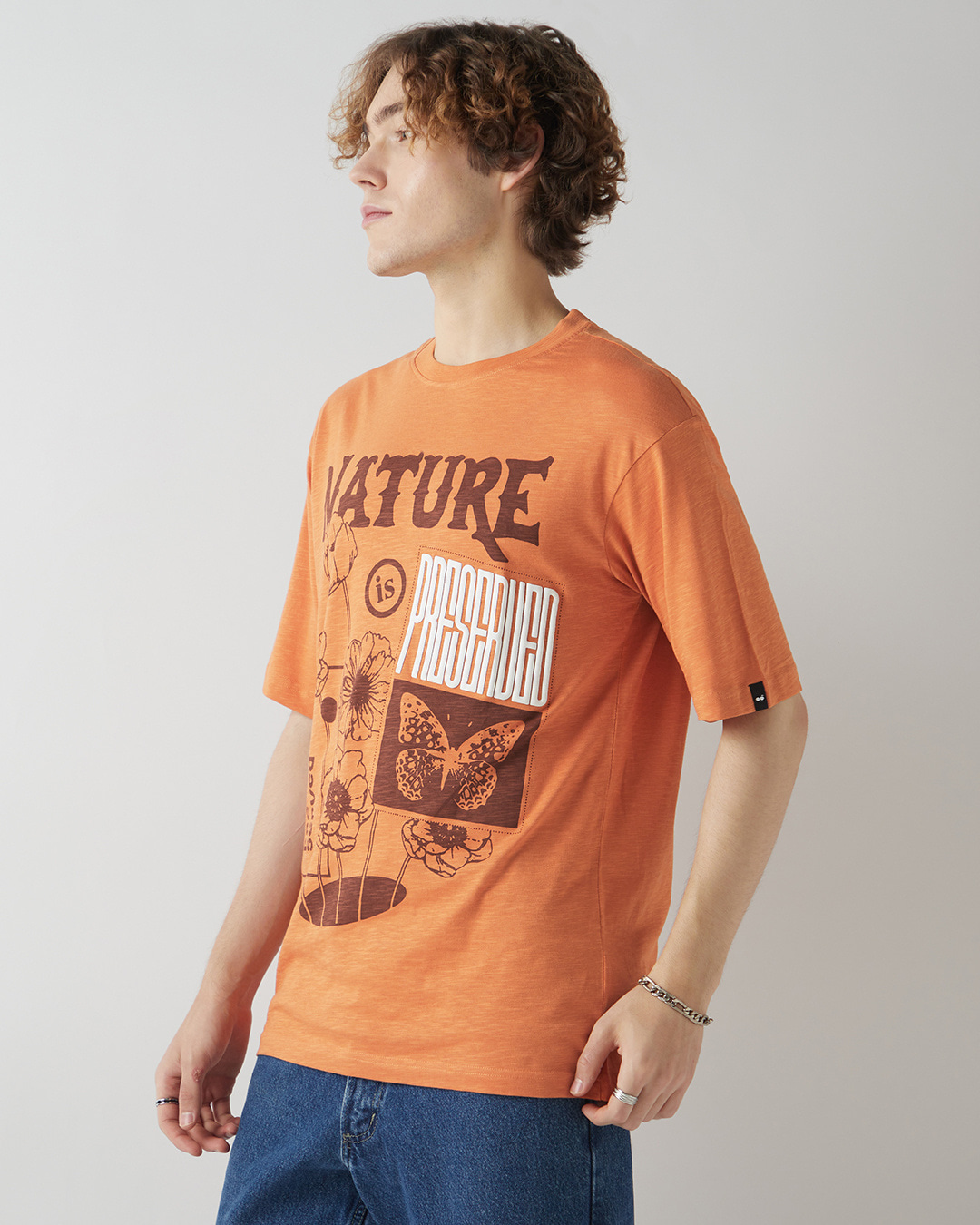 Shop Men's Orange Nature Preserved Graphic Printed Oversized T-shirt-Back