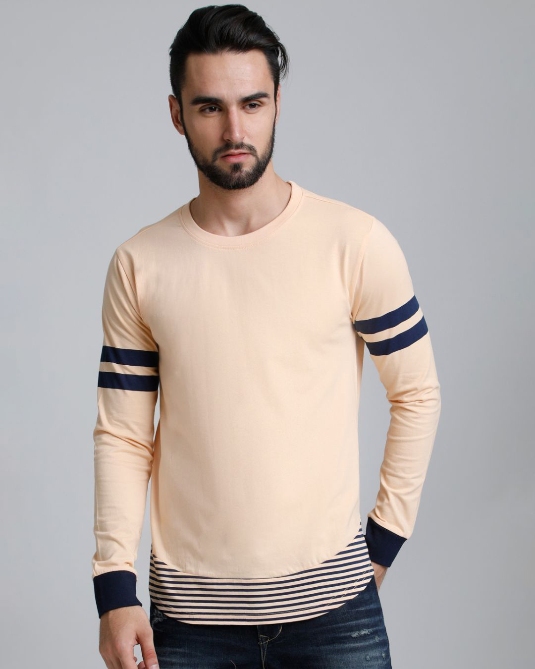 Shop Men's Orange & Navy Blue Striped T-shirt-Front