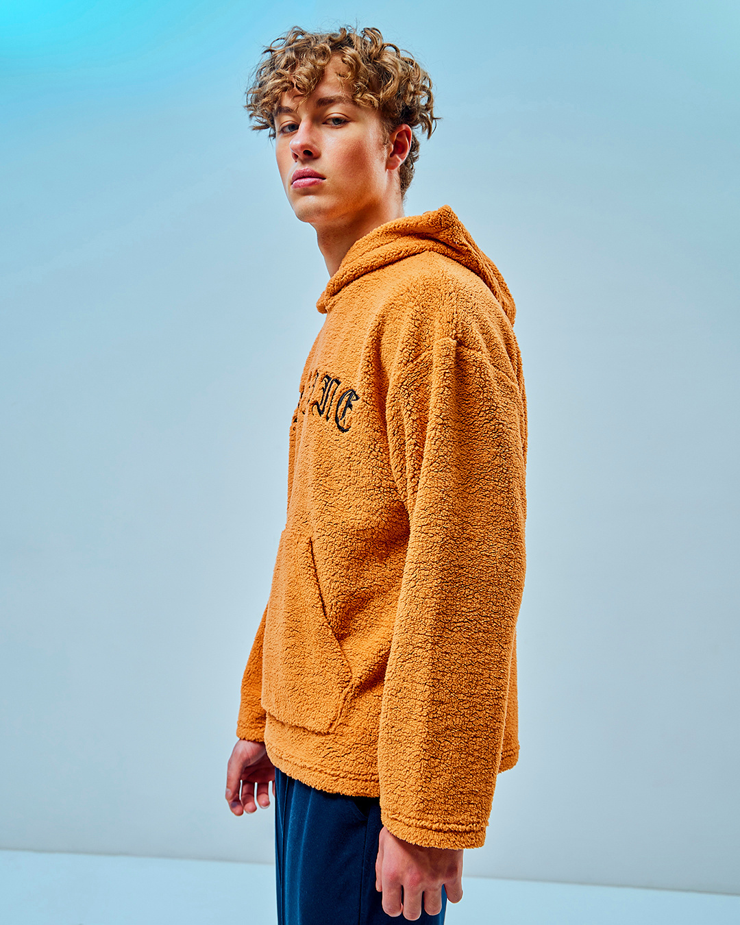 Shop Men's Orange Offline Typography Oversized Hoodies-Back