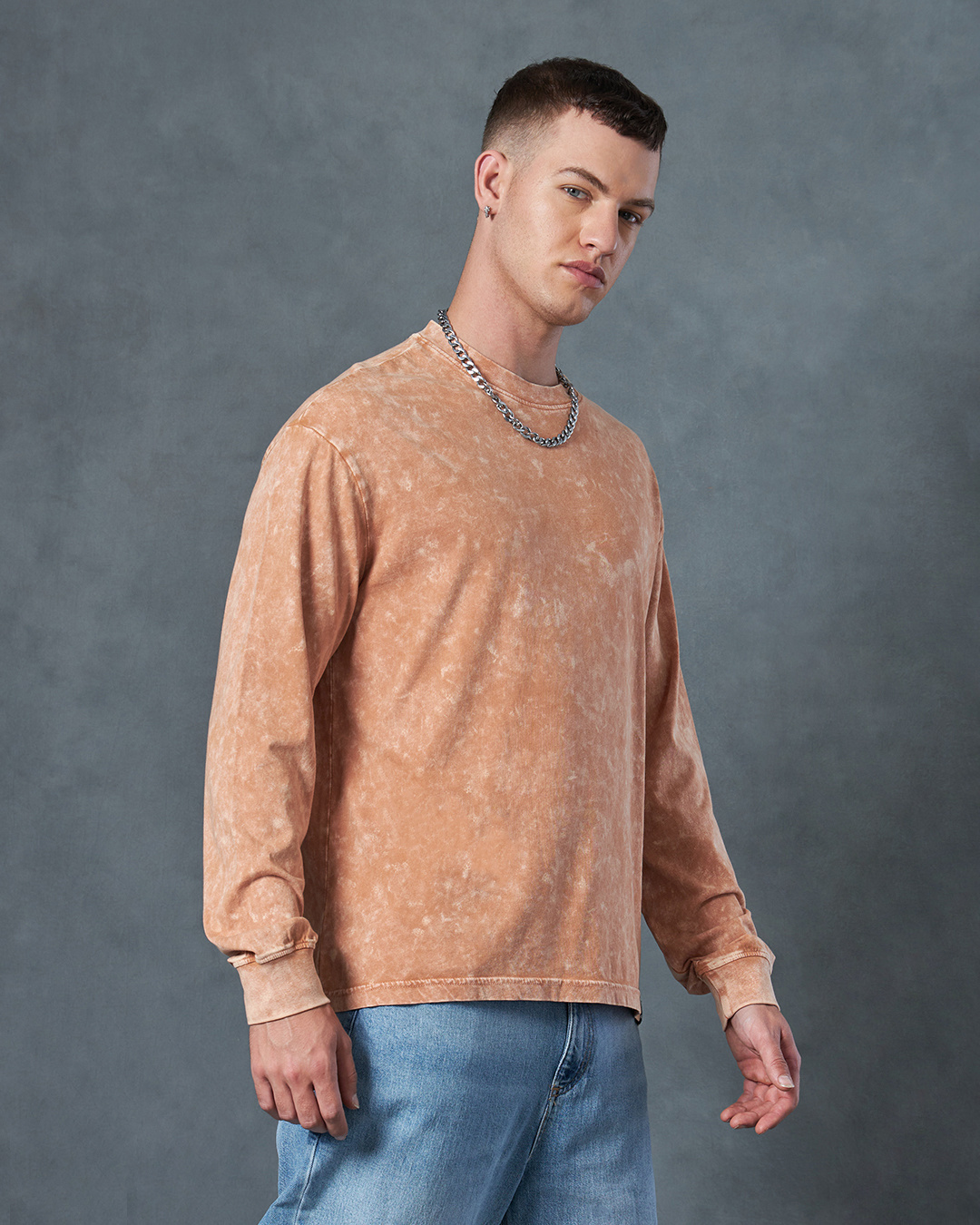 Shop Men's Orange Oversized Acid Wash T-shirt-Back