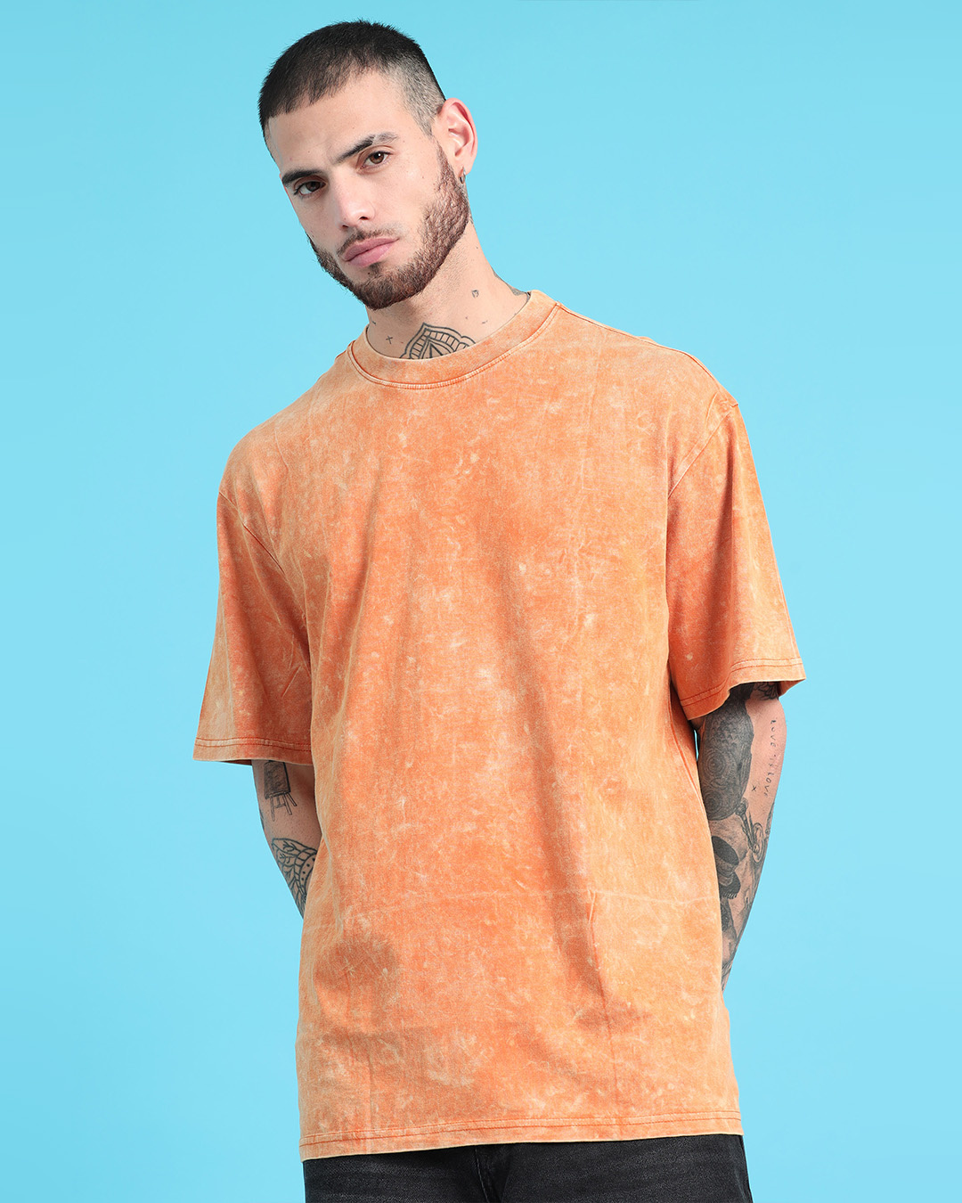 Buy Men's Orange Oversized Acid Wash T-shirt Online at Bewakoof