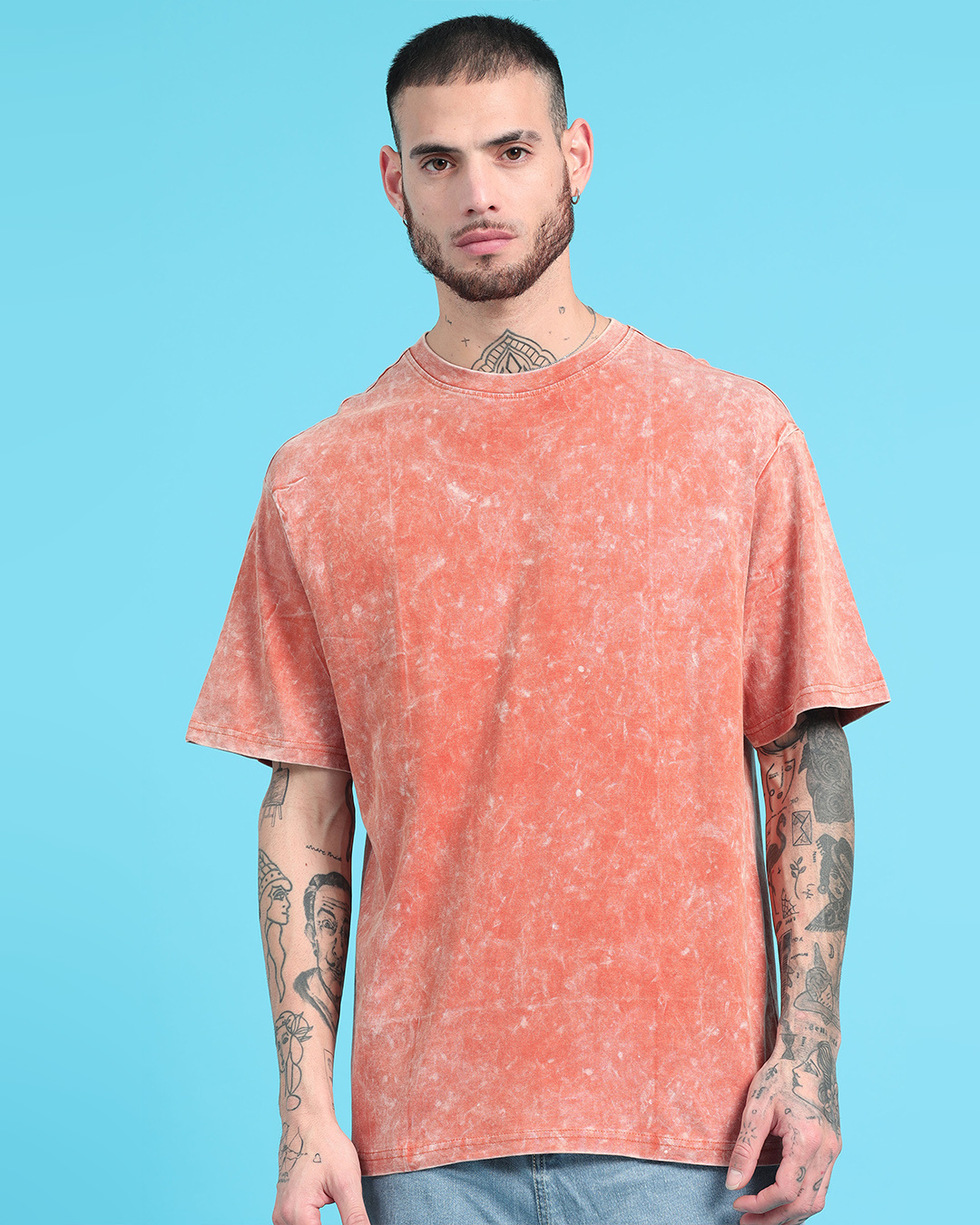 Buy Men's Orange Oversized Acid Wash T-shirt Online at Bewakoof