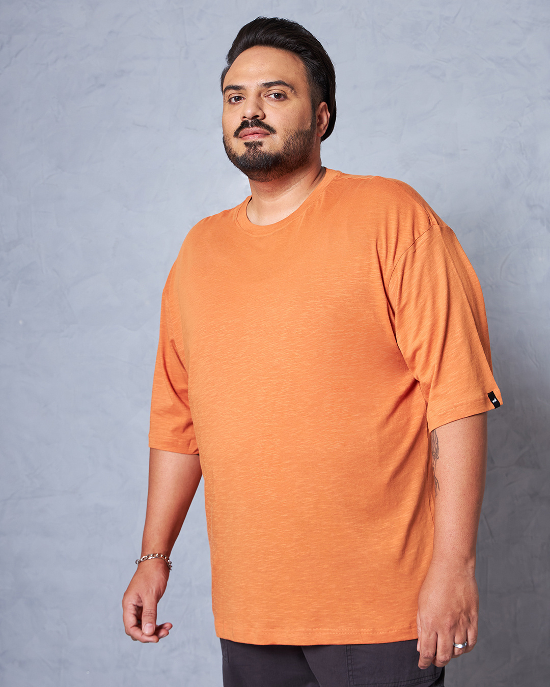 Shop Men's Orange Oversized Plus Size T-shirt-Back