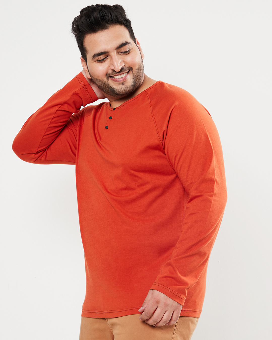 Shop Men's Orange Plus Size Henley T-shirt-Back