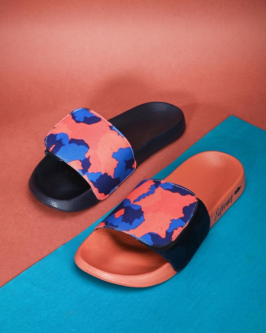 Buy Men s Orange Printed Adjustable Strap Sliders Online in India