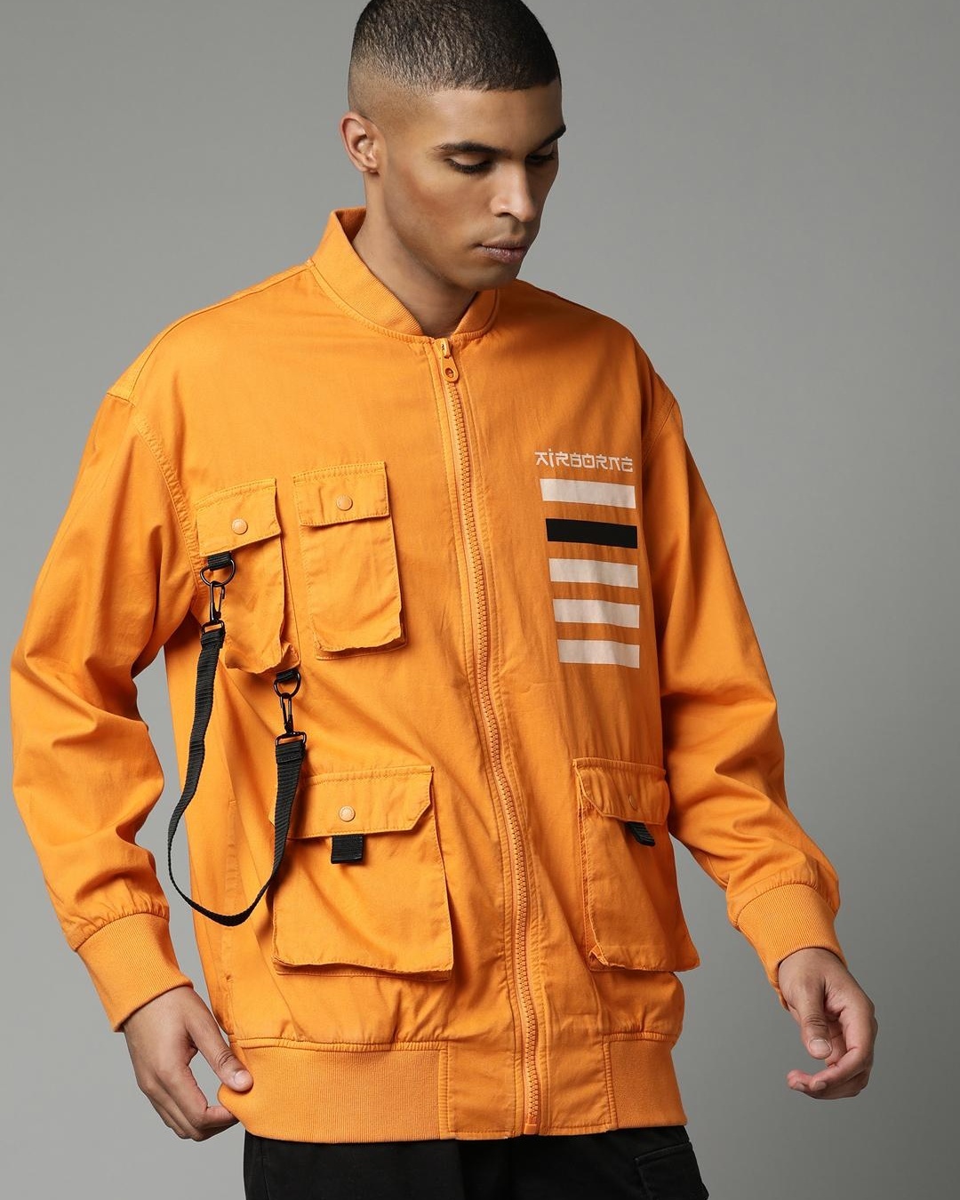 Shop Men's Orange Printed Oversized Jacket-Back