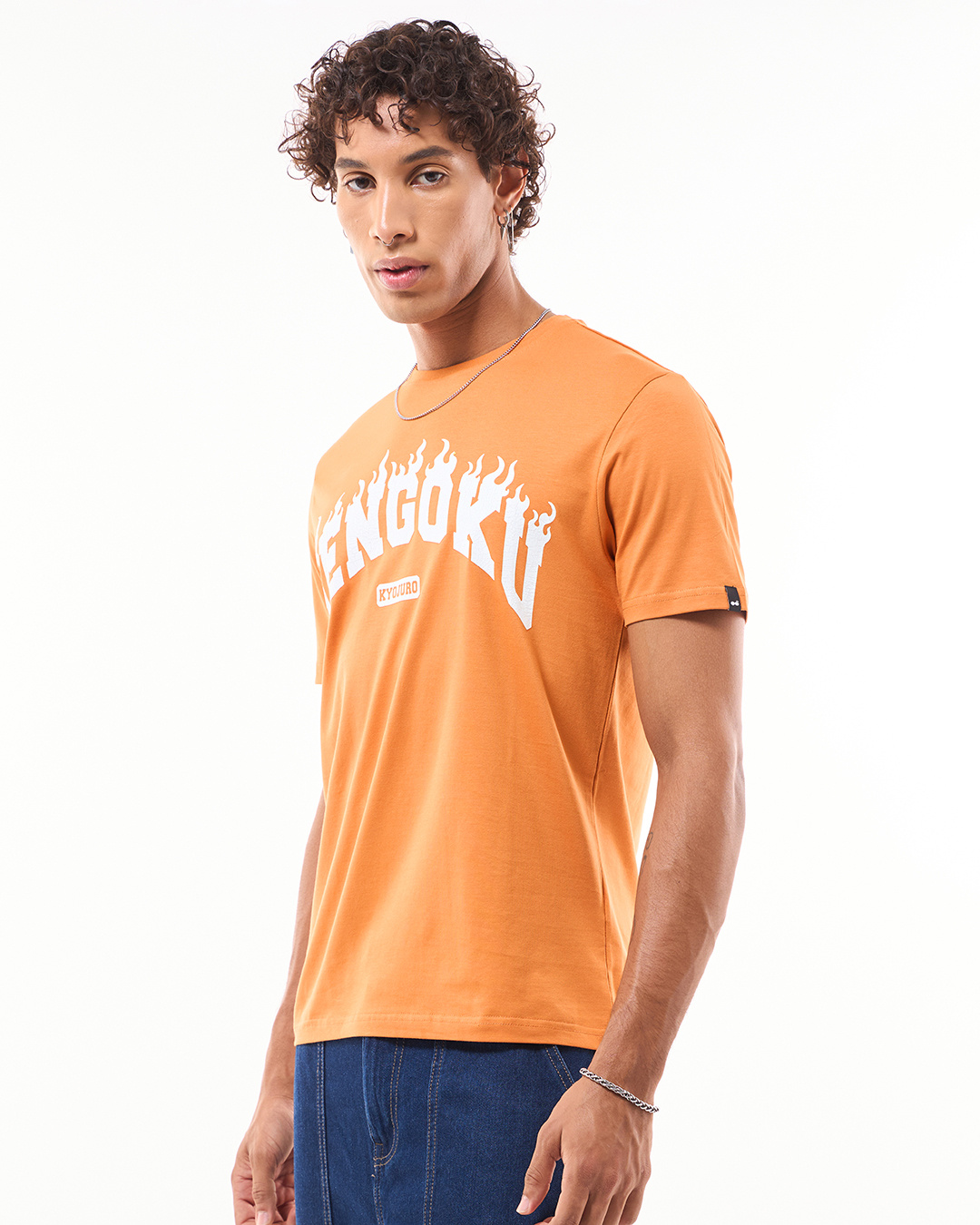 Shop Men's Orange Rengoku Flame Hashira Typography T-shirt-Back