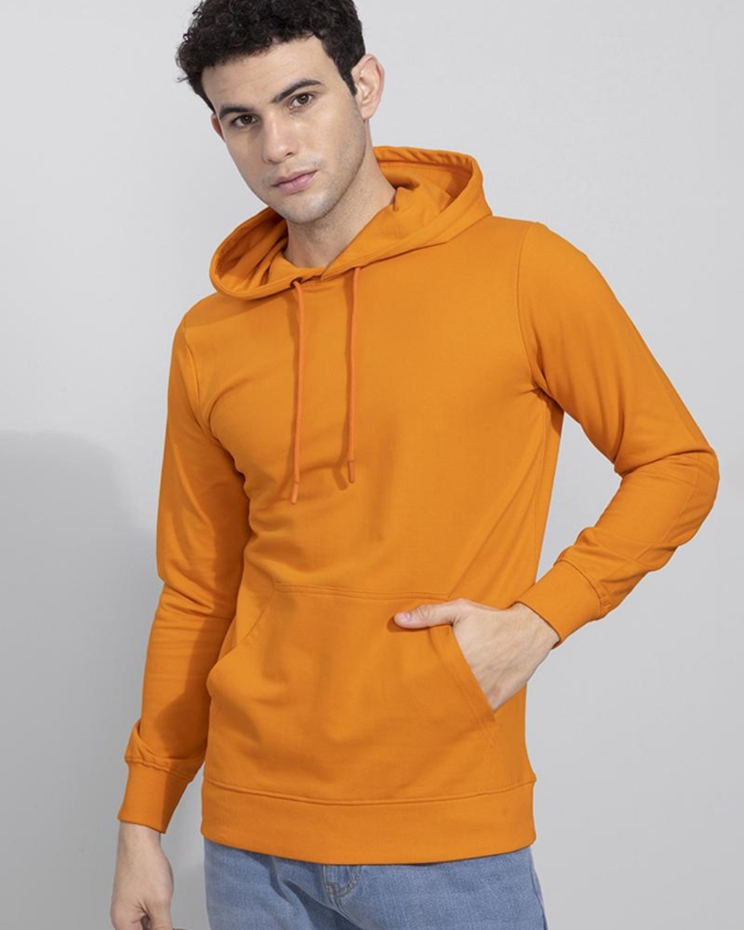 Shop Men's Orange Slim Fit Hooded Sweatshirt-Back