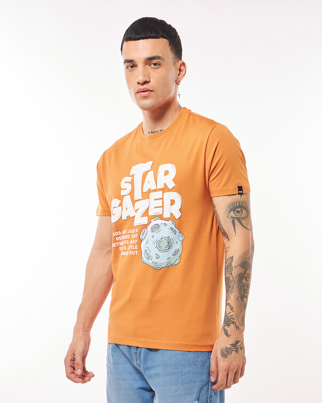 Shop Men's Orange Stargazer Graphic Printed T-shirt-Back