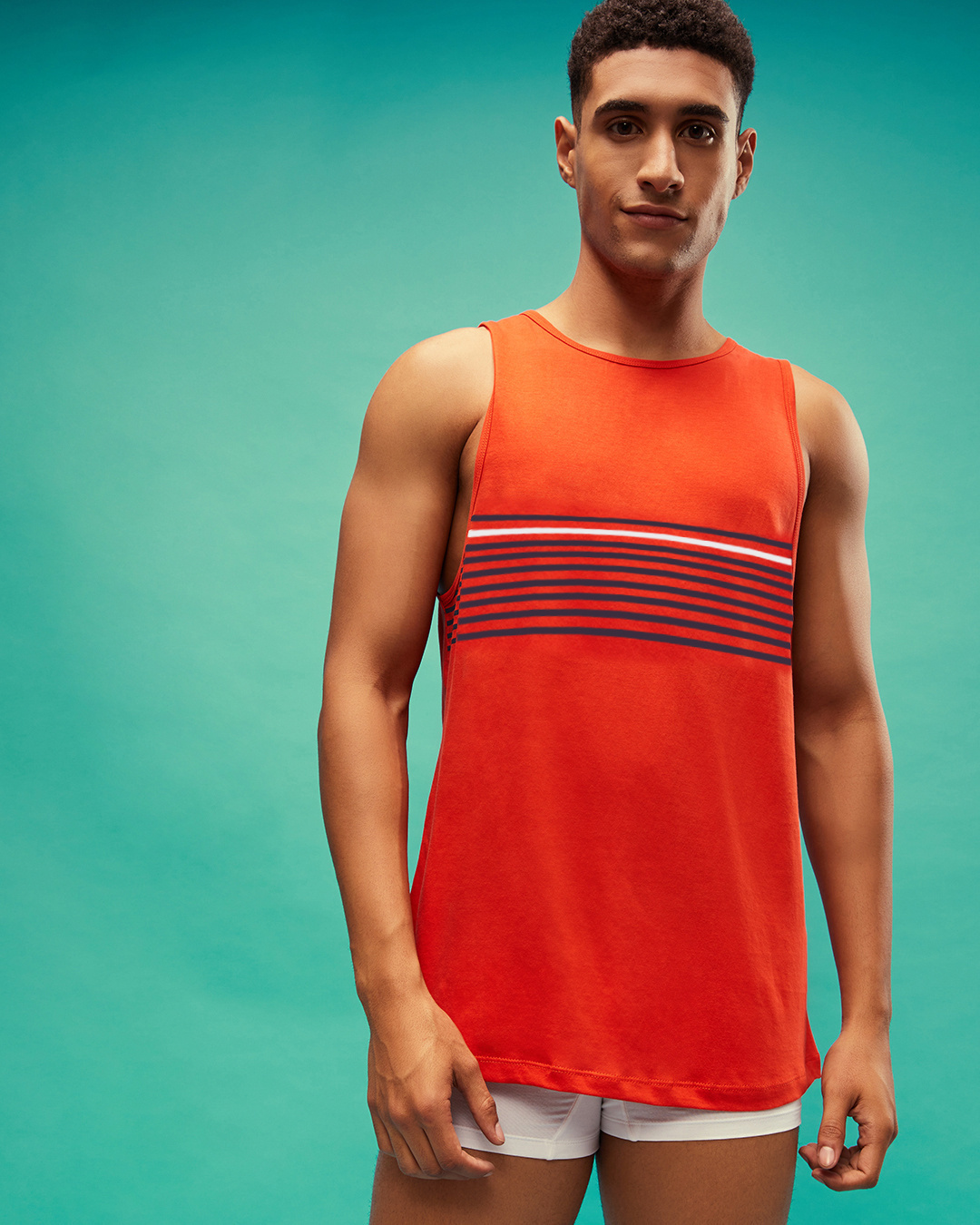 Buy Men's Orange Striped Relaxed Fit Vest Online at Bewakoof