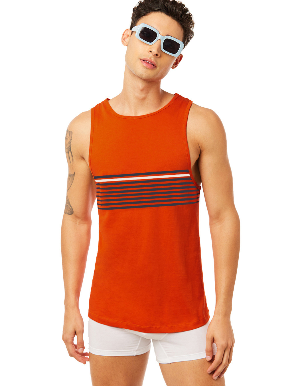 Shop Men's Orange Striped Relaxed Fit Vest-Back