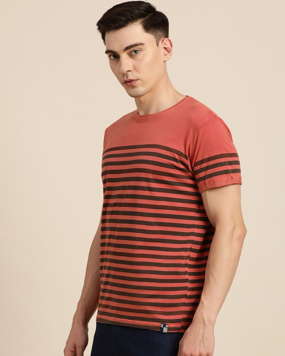 Shop Men's Orange Striped Slim Fit T-shirt-Back