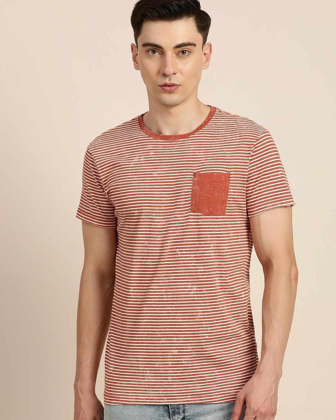 Buy Men's Orange Striped Tshirt Online at Bewakoof