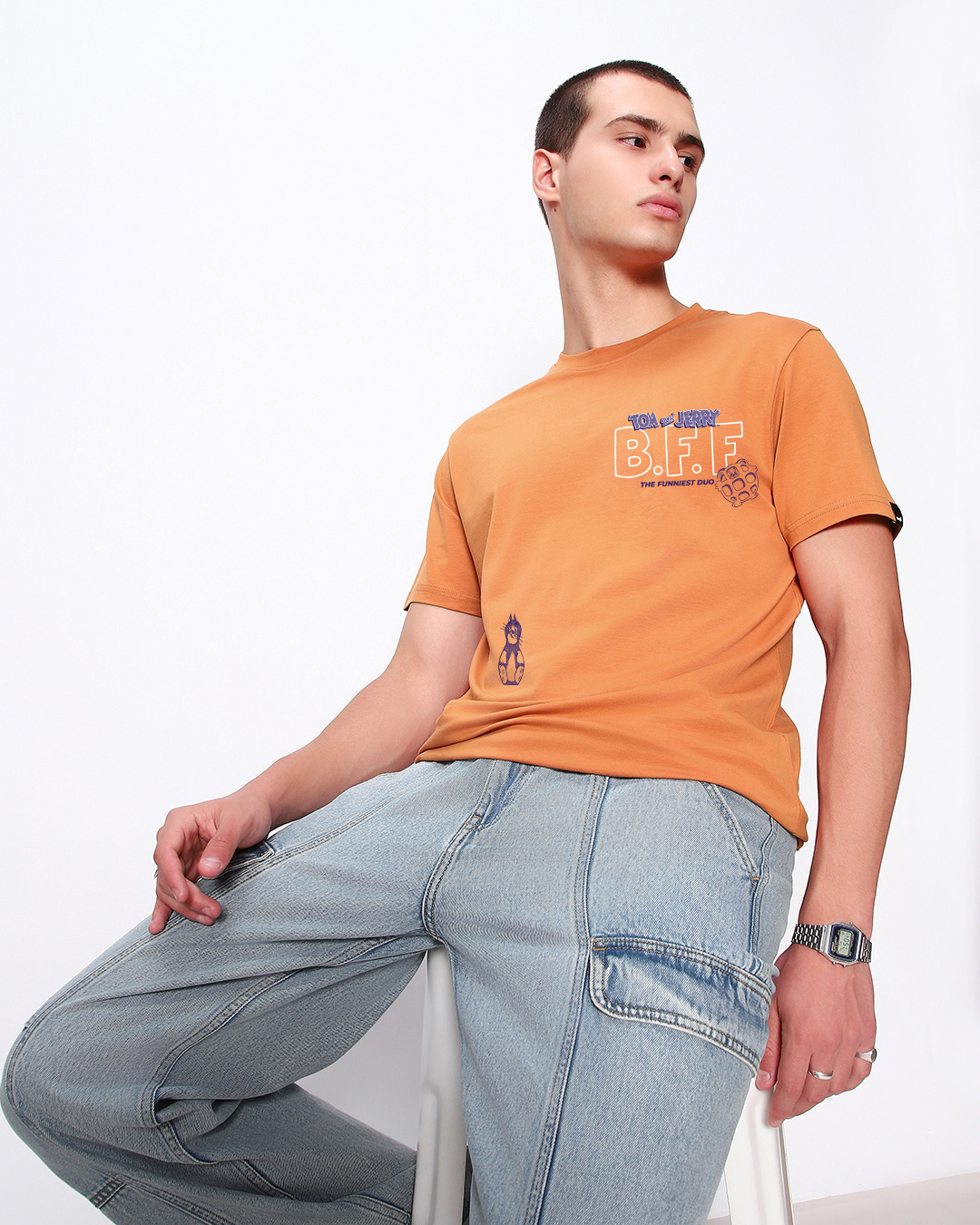 Shop Men's Orange T&J Graphic Printed T-shirt-Back