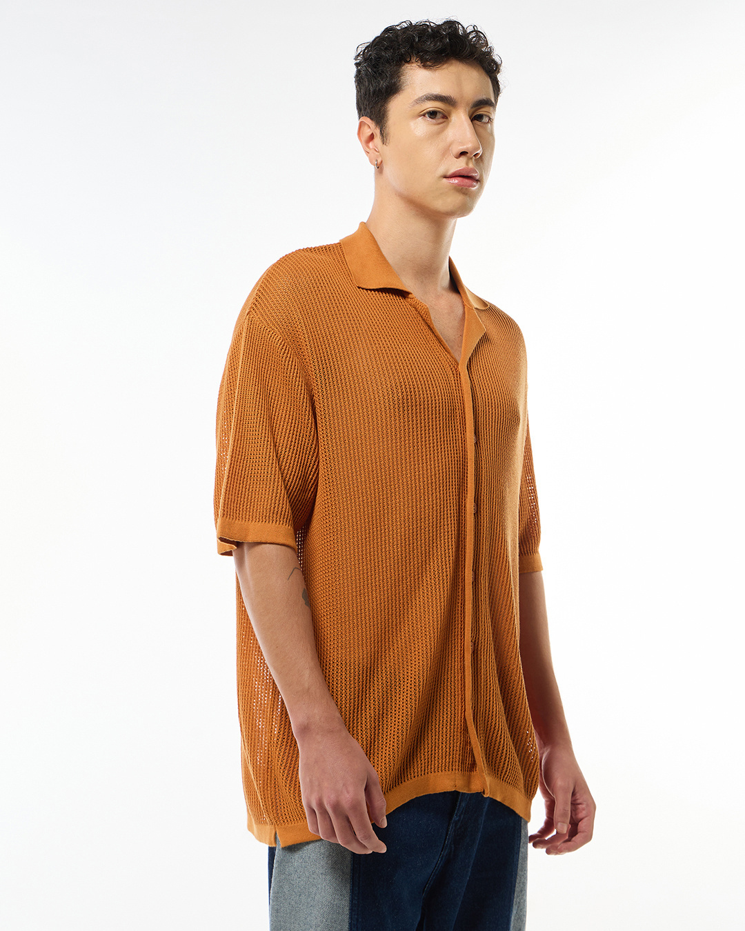 Shop Men's Orange Textured Oversized Shirt-Back