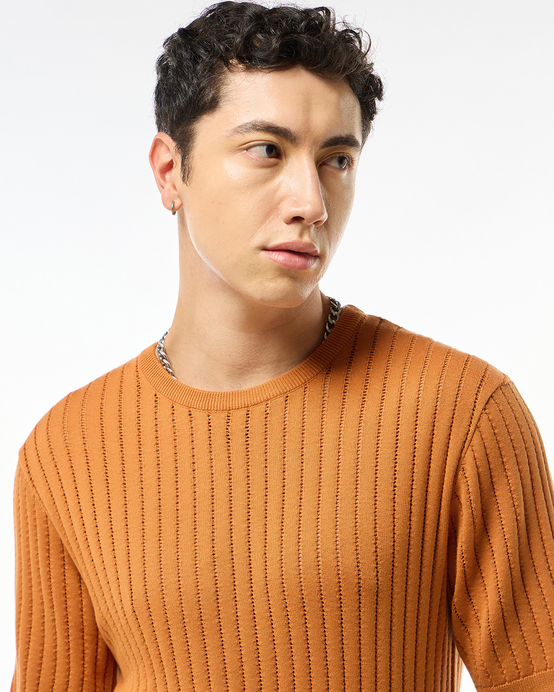 Buy Men's Orange Textured Flatknit T-shirt Online at Bewakoof