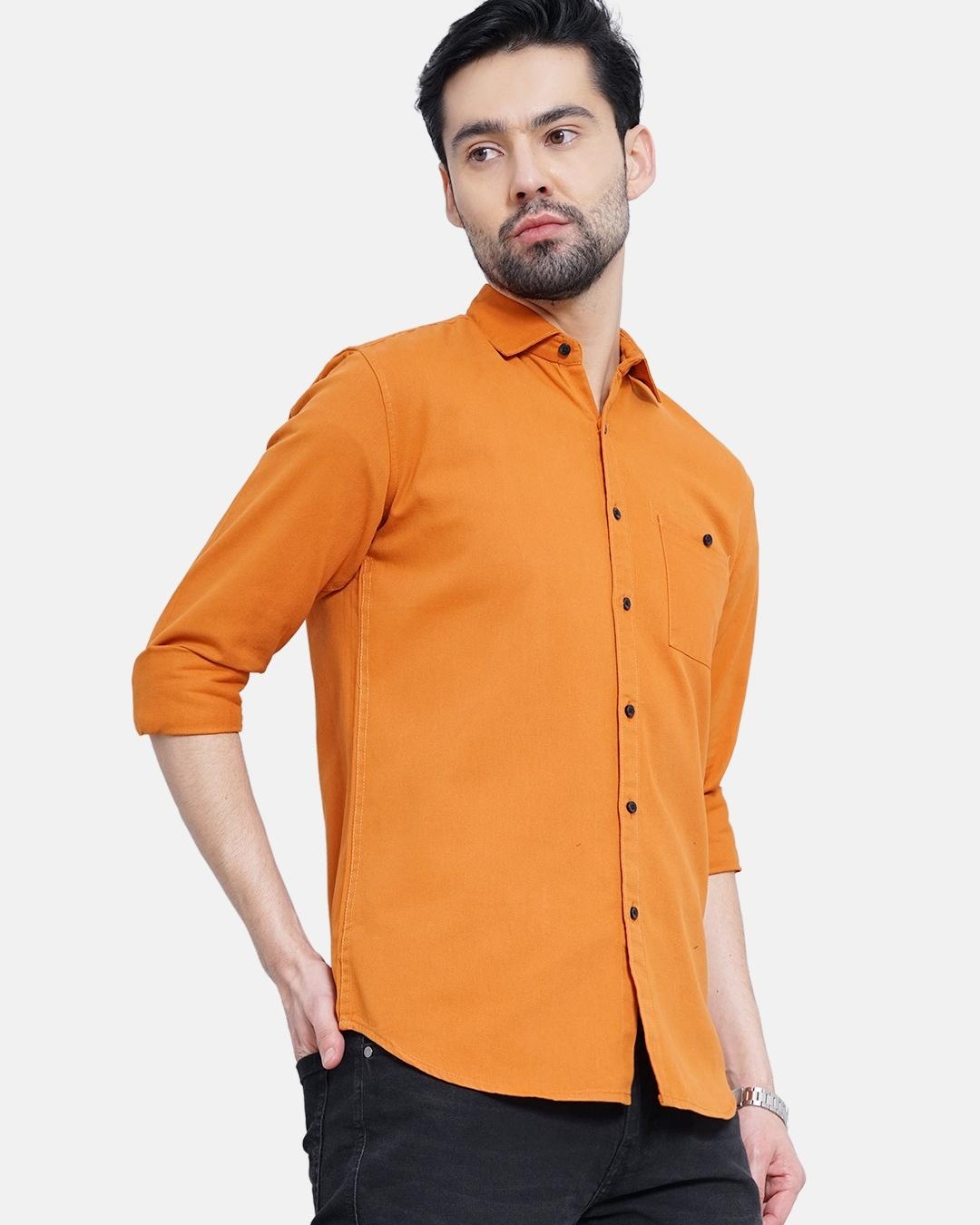 Shop Men's Orange Typographic Slim Fit Shirt-Back