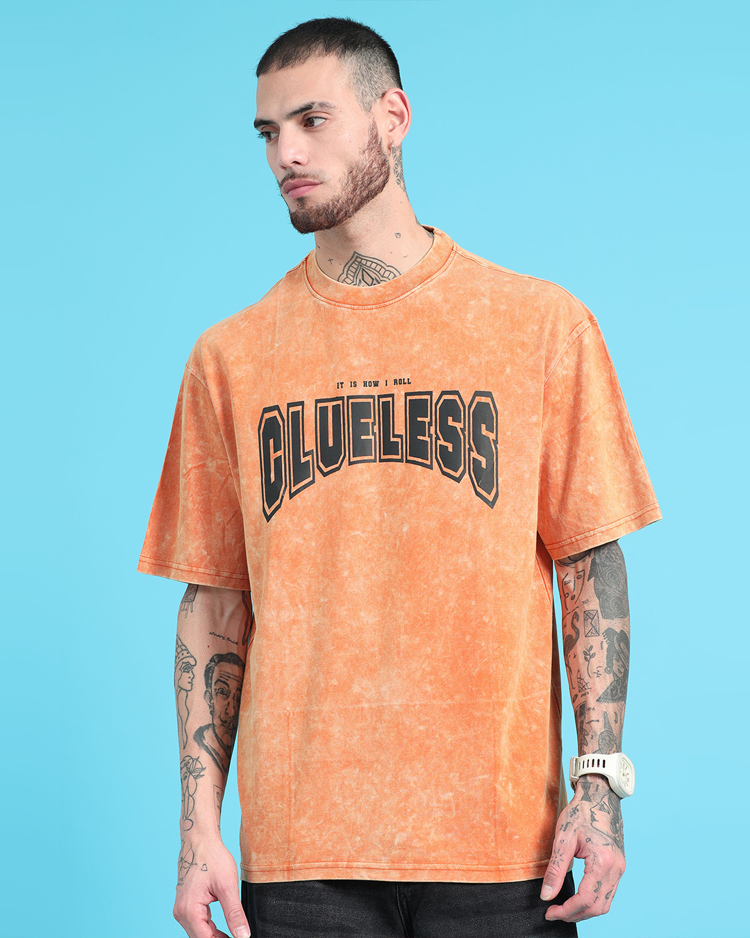 Buy Men's Orange Typography Oversized Acid Wash T-shirt Online at Bewakoof