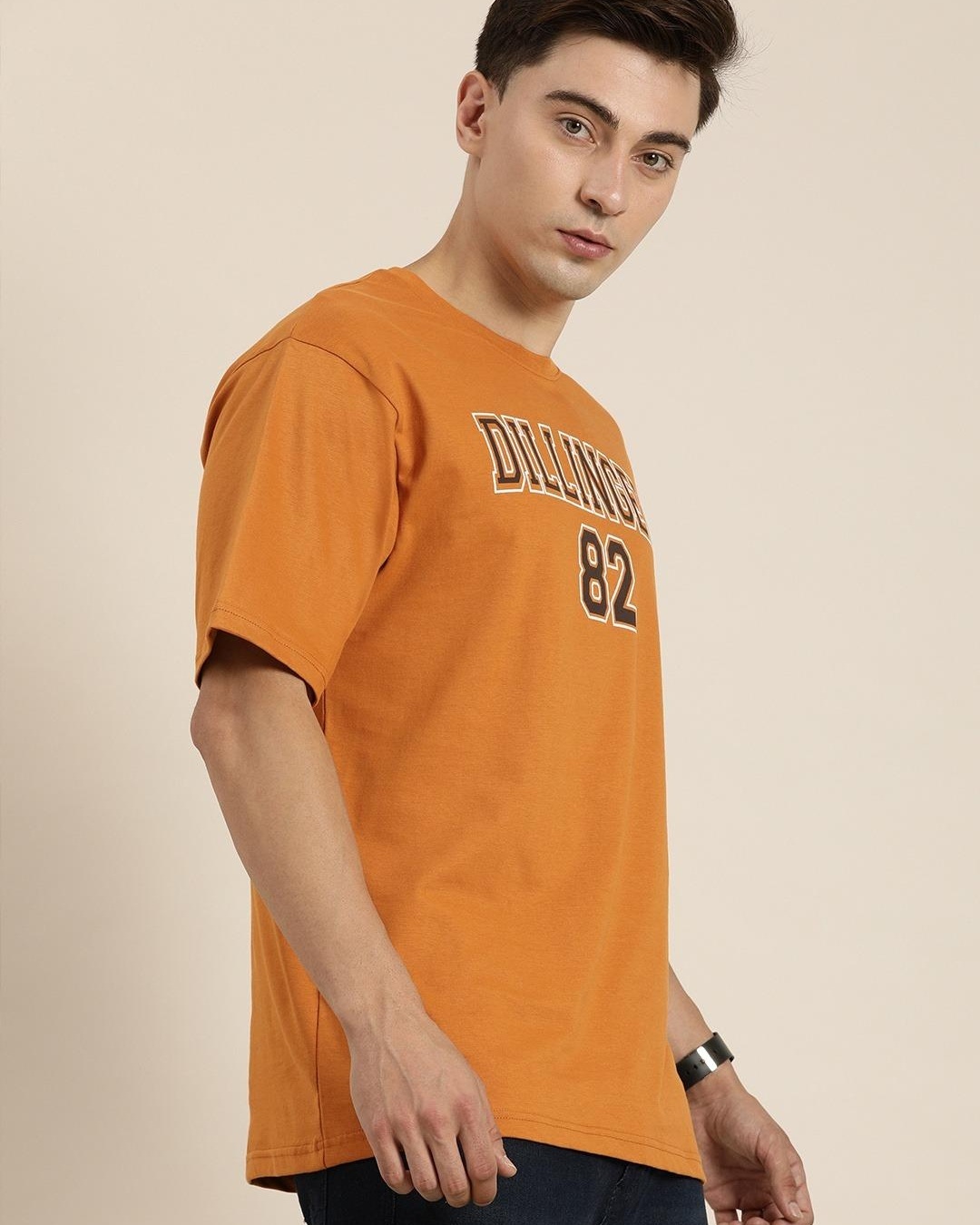 Shop Men's Orange Typography Oversized T-shirt-Back