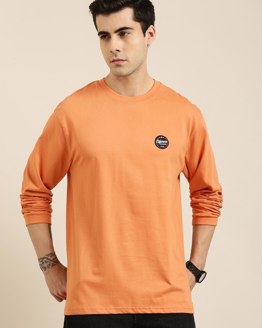 Shop Men's Orange Typography Oversized T-shirt-Back