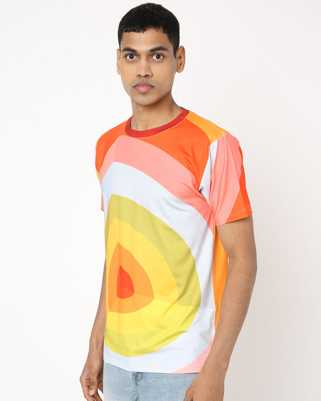 Shop Men's Orange & White Color Block T-shirt-Back