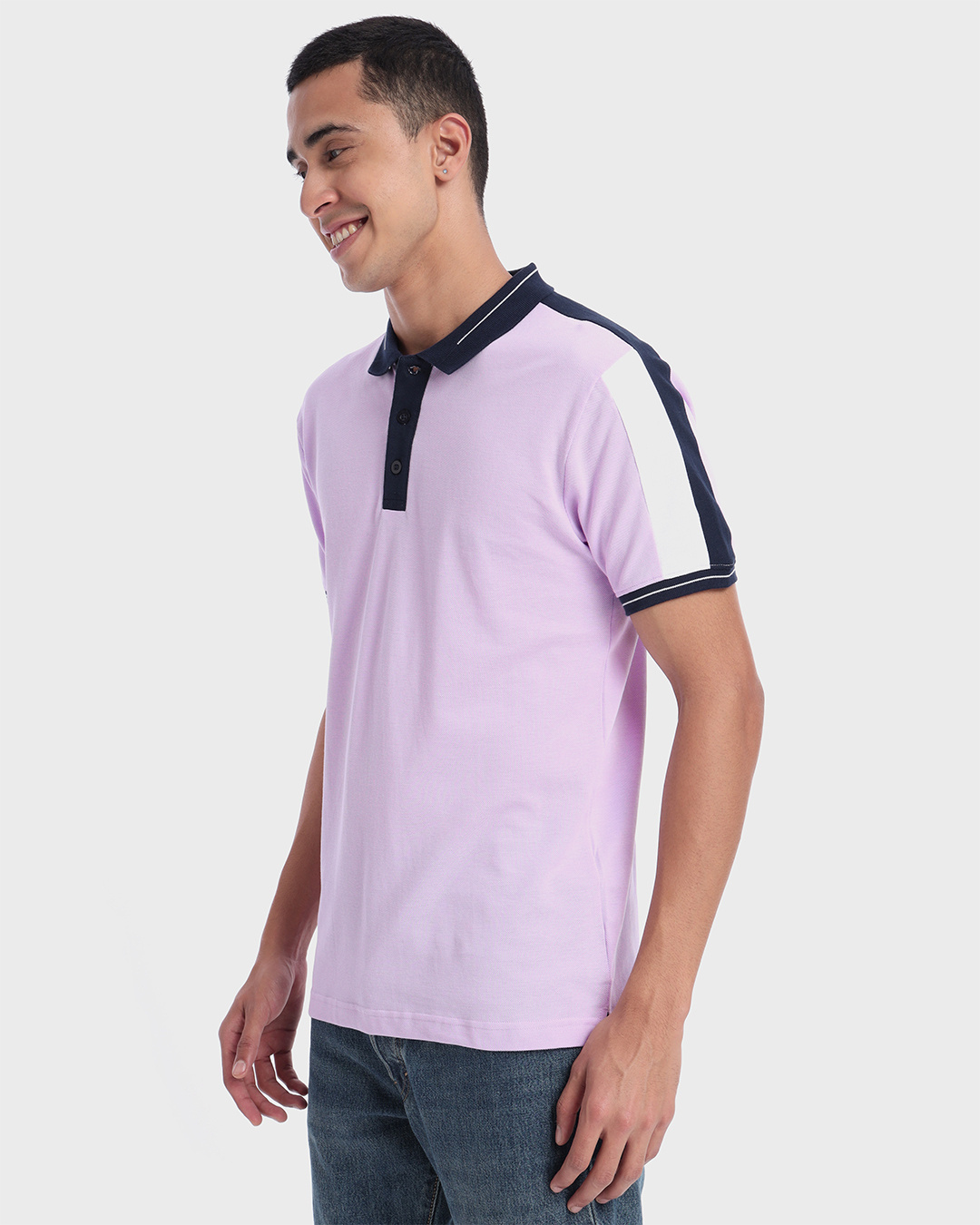 Shop Men's Purple Color Block Polo T-shirt-Back