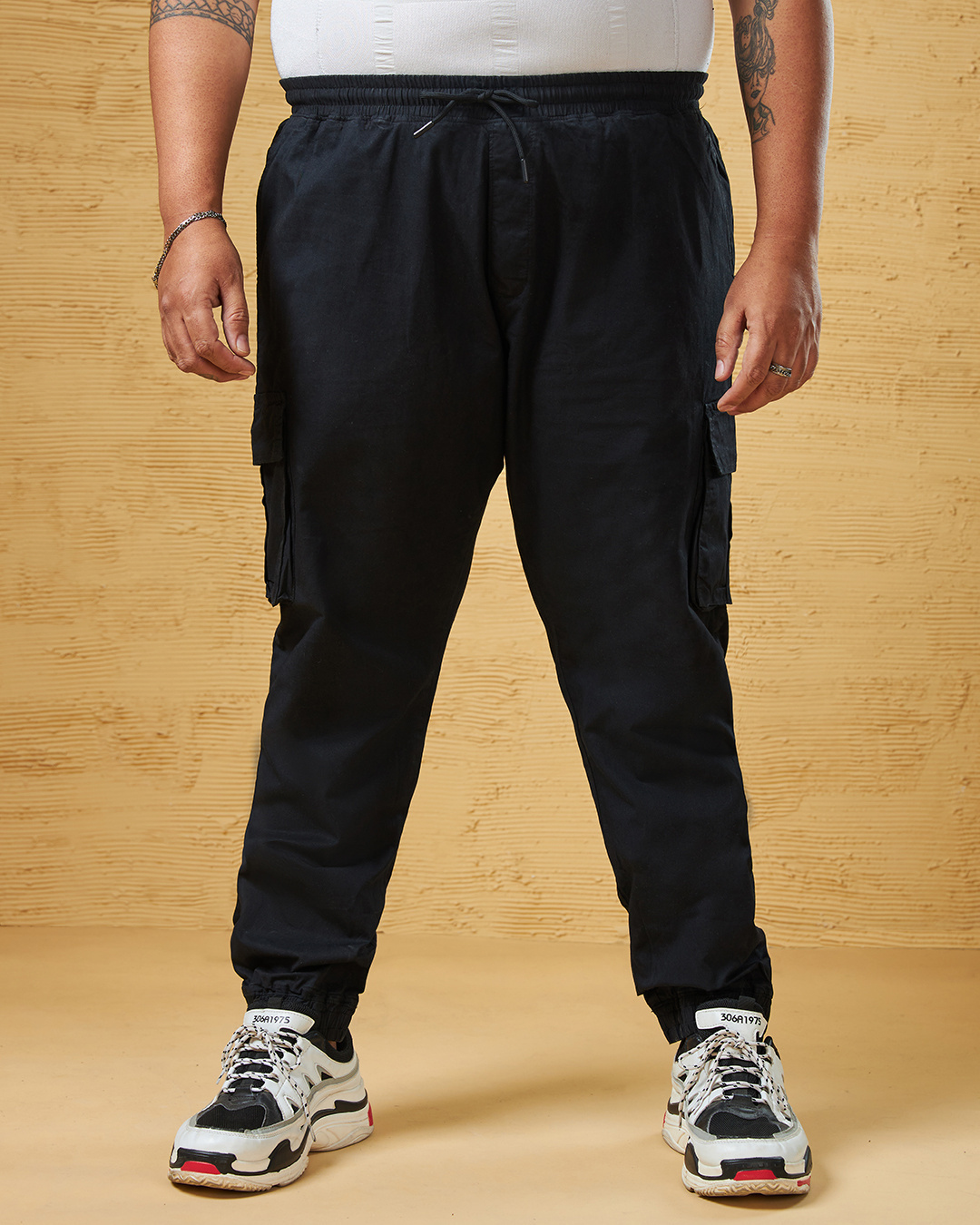 Shop Men's Black Plus Size Cargo Jogger Pants-Back